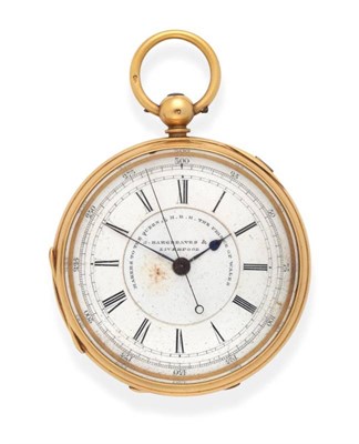 Lot 2206 - An 18ct Gold Chronograph Pocket Watch, signed J Hargreaves & Co, Liverpool, 1886, lever...