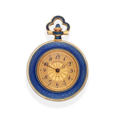 Lot 2219 - A Lady's Enamel Fob Watch, signed Longines, circa 1920, lever movement numbered 2267928, gilt...