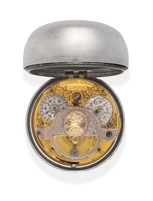 Lot 2223 - A Good Silver Pair Cased Verge Champleve Dial Pocket Watch with Unusual features of a Mock Pendulum