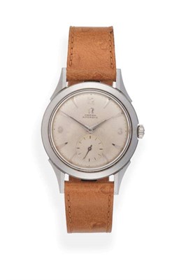 Lot 2232 - A Rare Oversized Stainless Steel Automatic Wristwatch, signed Omega, ref: F6028, 1953, (calibre...