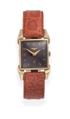 Lot 2233 - A Gold Filled Square Shaped Wristwatch, Longines, circa 1954, (calibre 23Z) lever movement...