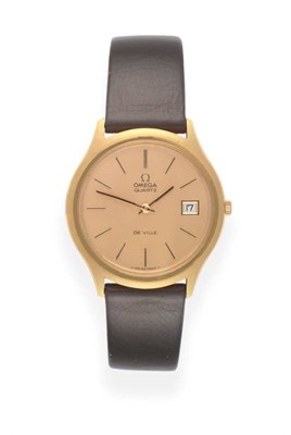 Lot 2239 - A Gold Plated Calendar Wristwatch, signed Omega, model: De Ville, circa 1977, quartz movement,...
