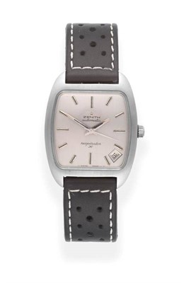 Lot 2240 - A Stainless Steel Tonneau Shaped Automatic Calendar Centre Seconds Wristwatch, signed Zenith,...