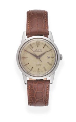 Lot 2241 - A Stainless Steel Automatic Calendar Centre Seconds Wristwatch, signed Baume, ref: 557, circa 1955