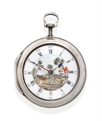 Lot 2243 - A Silver Pair Cased Verge Pocket Watch, signed John Cherry, Waltham Abbey, 1782, gilt fusee...