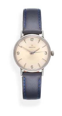 Lot 2246 - A Stainless Steel Centre Seconds Wristwatch, signed Zenith, circa 1965, (calibre 2542) lever...