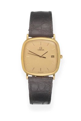 Lot 2249 - A Gold Plated Calendar Centre Seconds Wristwatch, signed Omega, model: De Ville, circa 1995, quartz