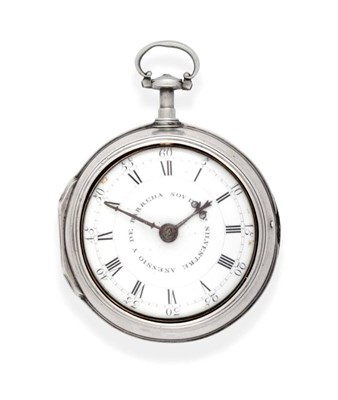Lot 2250 - A Silver Pair Cased Verge Pocket Watch, signed Ellicott, London, no 7901, 1783, gilt fusee movement
