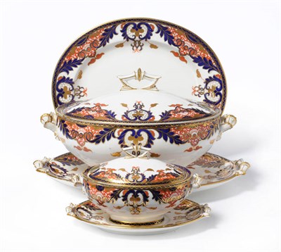 Lot 69 - A Royal Crown Derby Porcelain Dinner Service, circa 1910, decorated in the Imari palette with a...
