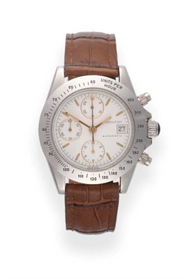 Lot 2266 - A Stainless Steel Automatic Calendar Chronograph Wristwatch, signed Hamilton, circa 1990,...