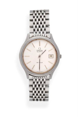 Lot 2275 - A Stainless Steel Calendar Wristwatch, signed Omega, model: De Ville, circa 1978, quartz...