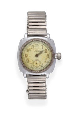 Lot 2280 - A Chrome Plated Cushion Shaped Wristwatch, signed Rolex, model: Oyster, circa 1930, lever...