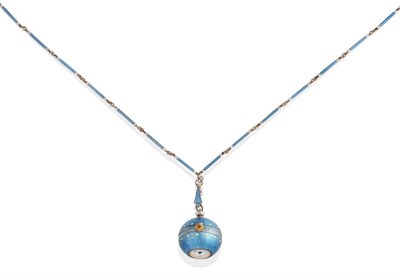 Lot 2282 - A Lady's Silver and Enamel Ball Pendant Watch with the Original Enamel Chain, circa 1910,...