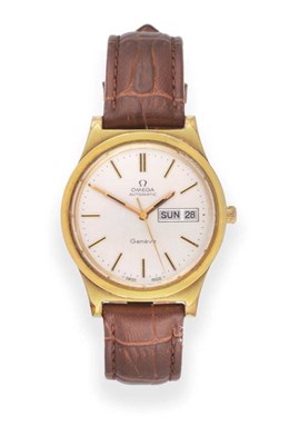 Lot 2283 - A Gold Plated Automatic Day/Date Centre Seconds Wristwatch, signed Omega, Geneve, 1972,...