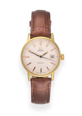 Lot 2285 - A Gold Plated Automatic Calendar Centre Seconds Wristwatch, signed Omega, Geneve, ref: 166098,...