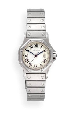 Lot 2291 - A Lady's Stainless Steel Automatic Calendar Centre Seconds Wristwatch, signed Cartier, model:...