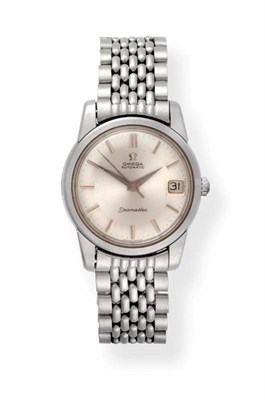 Lot 2293 - A Stainless Steel Automatic Calendar Centre Seconds Wristwatch, signed Omega, model: Seamaster,...