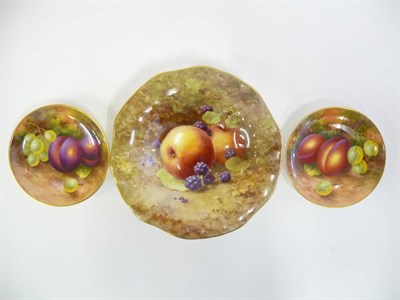 Lot 73 - A Royal Worcester Porcelain Dish, 1940, painted by Frederick Chivers with fruit on a mossy...