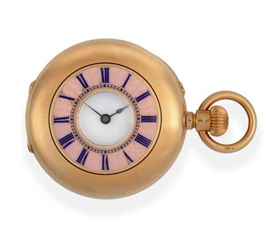 Lot 2303 - A Lady's 18ct Gold Enamel Fob Watch, circa 1900, frosted gilt finished movement numbered...