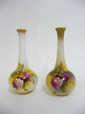 Lot 75 - A Matched Pair of Royal Worcester Porcelain Vases, 1922 and 1932, of globular form with slender...