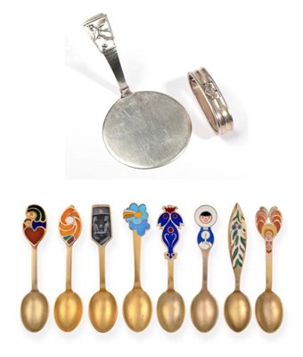 Lot 2321 - A Group of Eight Danish Silver Gilt and Enamel Spoons, A.Michelsen, and with English import...