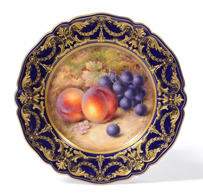 Lot 76 - A Royal Worcester Porcelain Plate, 1930, painted by Richard Sebright with peaches, grapes and...