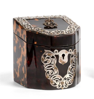 Lot 2345 - An Edwardian Silver Mounted Tortoiseshell Tea Caddy, Martin Hall & Co, Sheffield 1902, modelled...