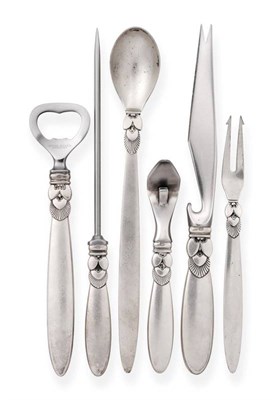 Lot 2347 - Georg Jensen: A Danish Silver Six Piece Cactus Pattern Bar Set, Copenhagen, post 1945 marks,...