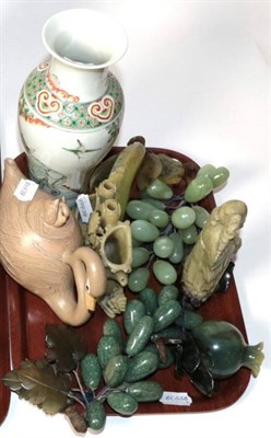 Lot 6A - A 20th century Chinese vase, two soapstone figures, a teapot in the form of a swan and an...