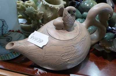 Lot 6 - A 20th century Chinese vase, two soapstone figures, a teapot in the form of a swan and an...