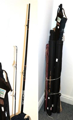 Lot 75A - Eight various fishing rods, comprising: Vision 3ZONE VS41510 15 ft #10-11 line, three-piece,...