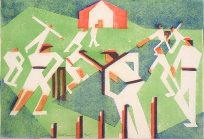 Lot 32 - Edith Lawrence (1890-1973) ''Cricket'' Signed, inscribed and numbered 15/25, linocut, 25.5cm by...