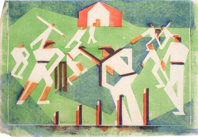 Lot 32 - Edith Lawrence (1890-1973) ''Cricket'' Signed, inscribed and numbered 15/25, linocut, 25.5cm by...