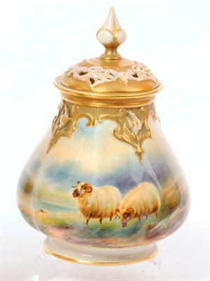 Lot 79 - A Royal Worcester Porcelain Pot Pourri Vase and Cover, 1923, painted by Harry Davis, the...