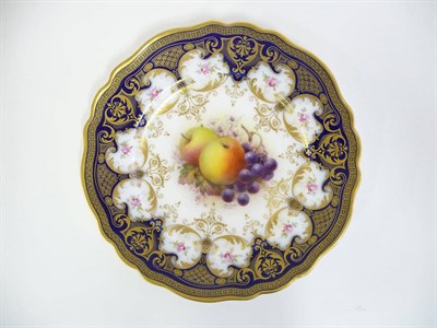 Lot 80 - A Royal Worcester Porcelain Plate, 1921, painted by Thomas Lockyer with apples, grapes and...