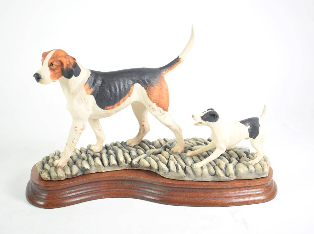 Lot 81 - Border Fine Arts 'Old English Foxhound & Fox Terrier', model No. L94 by Mairi Laing Hunt,...