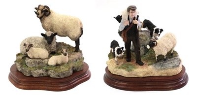 Lot 84 - Border Fine Arts 'On the Hill' (Shepherd, Sheep and Border Collie), model No. B0877 by Craig...