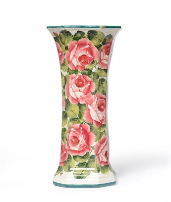 Lot 89 - A Wemyss Pottery Tall Vase, circa 1910, of waisted canted rectangular form, painted with a...