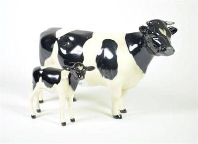 Lot 135 - Beswick Friesian Cow Ch. ''Claybury Leegwater'', model No. 1362A and Friesian Calf, model No....
