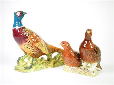 Lot 136 - Beswick Grouse (Pair), model No. 2063, red-brown gloss and Pheasant, model No. 1225B, red-brown and