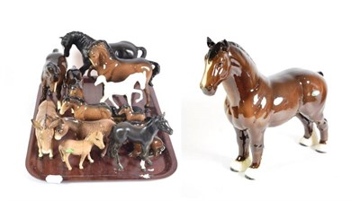 Lot 151 - Beswick Horses and Foals including 'Burnham Beauty', model No. 2309, etc. and three Donkey...