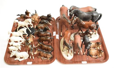 Lot 157 - Beswick horses and foals, all brown and white gloss and matt examples, including two models of...