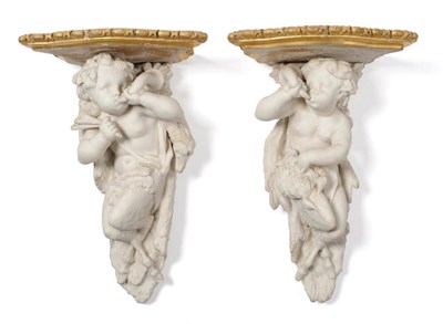 Lot 95 - A Pair of Minton Parian Hunting Wall Brackets, after A Carrier-Belleuse, circa 1850, each...