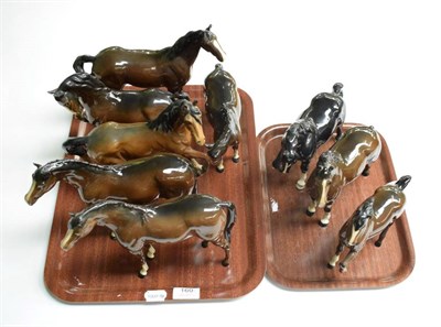 Lot 160 - Beswick horses including Stocky Jogging Mare, third version, black gloss (BCC 2005) and Welsh...