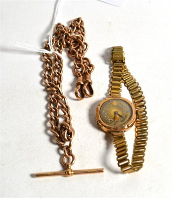 Lot 10 - A 9 carat gold watch chain with bar, hallmarked, approximately 41 grams; together with a lady's...