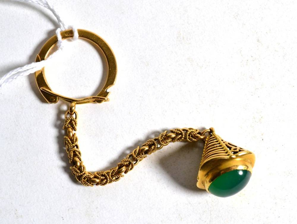 Lot 18 - An Egyptian gold Chrysoprase key ring