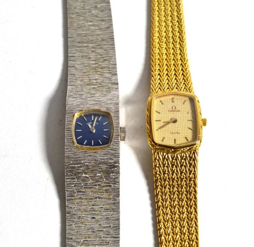 Lot 21 - A lady's gold plated Omega De Ville; with a Rotary bark effect plated wristwatch