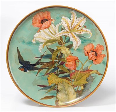 Lot 98 - A Minton Pottery Circular Wall Plaque, 1876-1880, painted by C H Spiers with a swallow amongst...