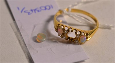 Lot 31 - An 18 carat gold opal and diamond ring (centre opal unset but present), finger size S1/2