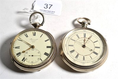 Lot 37 - A silver duplex open faced pocket watch, enamel dial signed Barrauds, London and numbered 8074,...